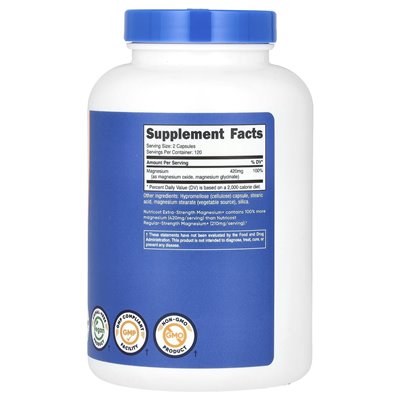 Nutricost, magnez+, dodatkowa siła, 420 mg, 240 kapsułek (210 mg na kapsułkę)