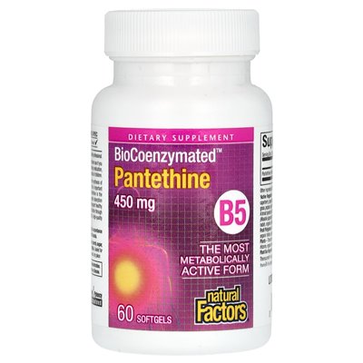 Czynniki naturalne, biokoenzymowane, B5, Pantelsine, 450 mg, 60 miękkich