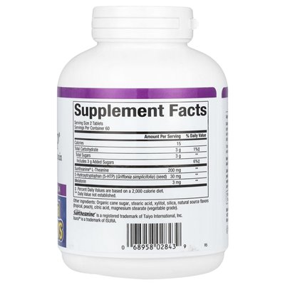 Naturalne czynniki, solix, spokojny sen, 5-HTP, SULTHEANINE &amp MELATONIN, 120 tabletek do żucia