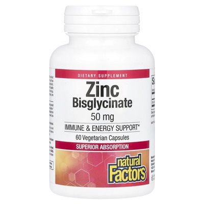 Czynniki naturalne, bisglicynian cynku, 50 mg, 60 kapsułek wegetariańskich