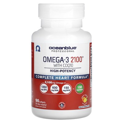 Oceanblue, Professional, Omega-3 2100 z COQ10, wysoką potrawą, naturalną pomarańczową, 90 softgels