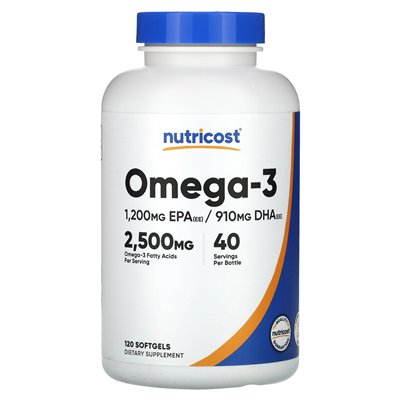 Nutricost, omega-3, 2500 mg, 120 miękkich (833 mg na miękką)