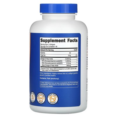 Nutricost, omega-3, 2500 mg, 120 miękkich (833 mg na miękką)
