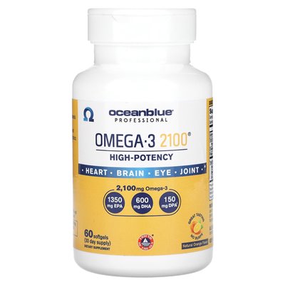 Oceanblue, Professional, Omega-3 2100, o wysokiej potencji, naturalny pomarańczowy, 2100 mg, 60 miękkich (1500 mg na miękką)