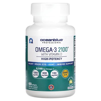 OceanBlue, Professional, Omega-3 2100 With Vitamin D, High Potency, Vanilla, 60 Softgels OceanBlue, Professional, Omega-3 2100 With Vitamin D, High Potency, Vanilla, 60 Softgels