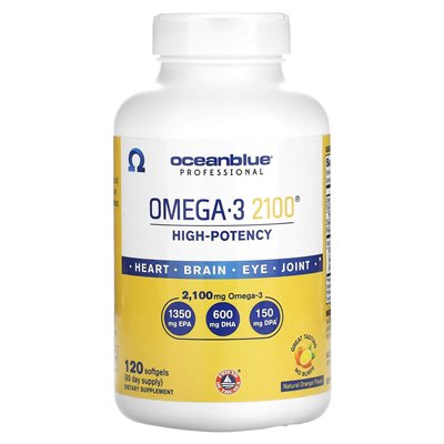 Oceanblue, Professional, Omega-3 2100, wysoka siła, naturalna pomarańcza, 2100 mg, 120 miękkich (1500 mg na miękką) Oceanblue, Professional, Omega-3 2100, wysoka siła, naturalna pomarańcza, 2100 mg, 120 miękkich (1500 mg na miękką)