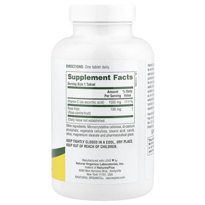 NaturesPlus, Wysoce Wykonczona Witamina C z Dziką Różą, 1000 mg, 180 tabletek NaturesPlus, Wysoce Wykonczona Witamina C z Dziką Różą, 1000 mg, 180 tabletek