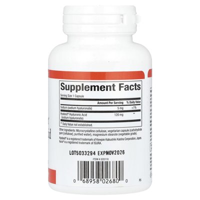 Czynniki naturalne, hiabest wegański, kwas hialuronowy, 120 mg, 60 kapsułek wegetariańskich