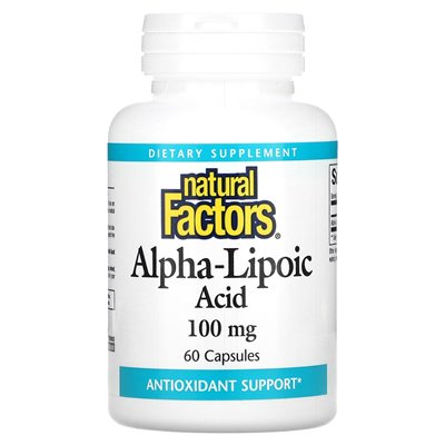 Czynniki naturalne, kwas alfa-lipoinowy, 100 mg, 60 kapsułek