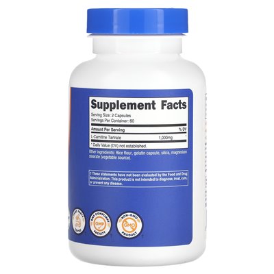 Nutricost, Winian L-karnityny, 1000 mg, 120 kapsułek (500 mg na kapsułkę)