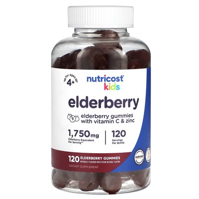 Nutricost, Kids, Elderberry, Ages 4+, 1,750 mg, 120 Gummies Nutricost, Kids, Elderberry, Ages 4+, 1,750 mg, 120 Gummies