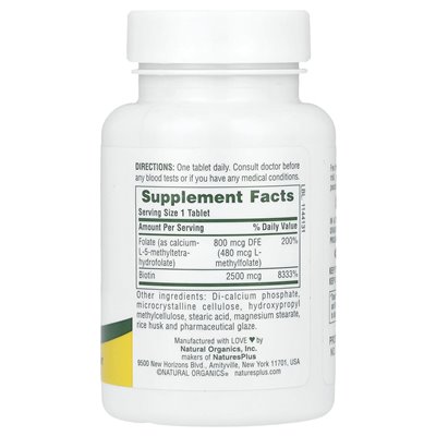 Natures Plus, Biotyna i kwas foliowy, 30 tabletek