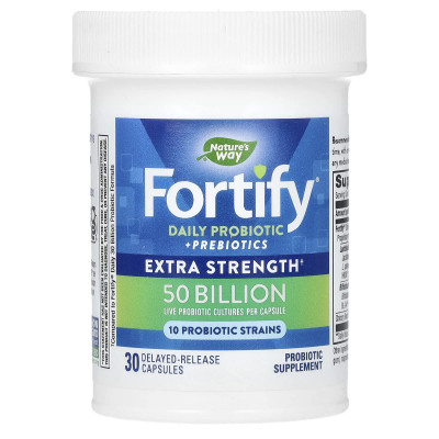Nature's Way, Fortify, Daily Probiotic + Prebiotics, dodatkowa siła, 50 miliardów, 30 opóźnionych kapsułek uwalniania