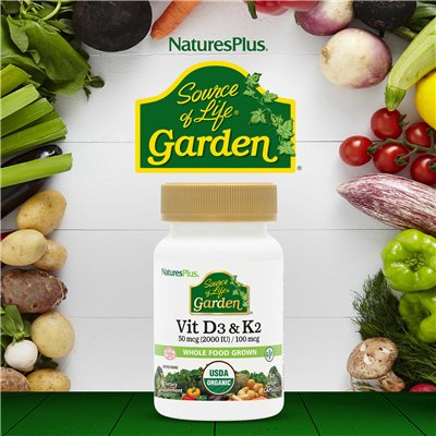 Naturesplus, źródło życia ogrodu, Vit D3 i K2, 60 wegańskich kapsułek