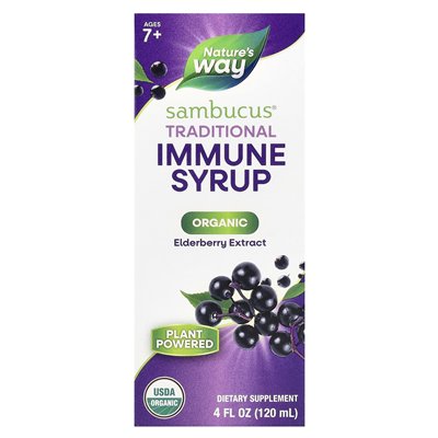Nature's Way, Sambucus®, tradycyjny syrop immunologiczny, ekologiczny ekstrakt z bzu czarnej, w wieku 7+, 4 fl oz (120 ml) Nature's Way, Sambucus®, tradycyjny syrop immunologiczny, ekologiczny ekstrakt z bzu czarnej, w wieku 7+, 4 fl oz (120 ml)