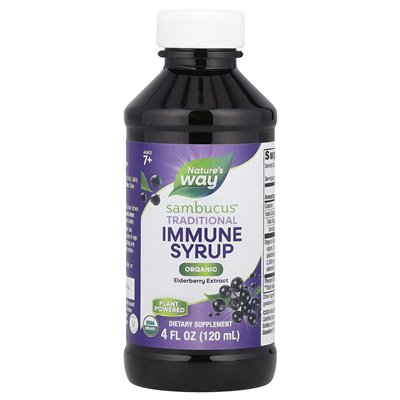 Nature's Way, Sambucus®, tradycyjny syrop immunologiczny, ekologiczny ekstrakt z bzu czarnej, w wieku 7+, 4 fl oz (120 ml) Nature's Way, Sambucus®, tradycyjny syrop immunologiczny, ekologiczny ekstrakt z bzu czarnej, w wieku 7+, 4 fl oz (120 ml)