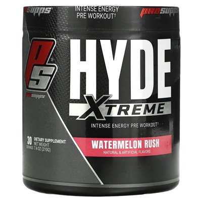 Prosupps, Hyde Xtreme, Intense Energy Pre Warkout, Watermelon Rush, 7,4 uncji (210 g) Prosupps, Hyde Xtreme, Intense Energy Pre Warkout, Watermelon Rush, 7,4 uncji (210 g)