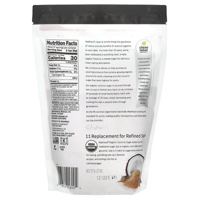 Madhava, organiczny cukier kokosowy, nieograniczony, 16 uncji (454 g) Madhava, organiczny cukier kokosowy, nieograniczony, 16 uncji (454 g)
