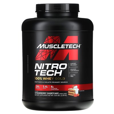 Muscletech, Nitro-Tech® 100% Whey Gold, truskawkowe ciastko, 5,03 funta (2,28 kg)