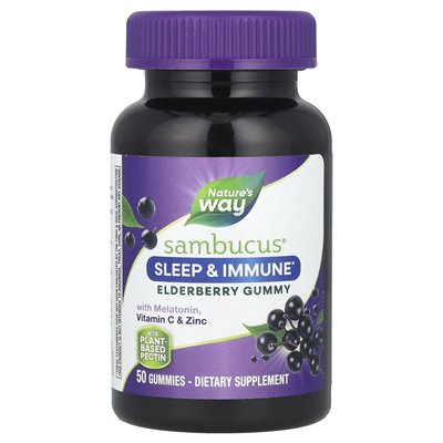 Nature's Way, Sambucus®, Sleep & Immune Bronberry Gummy with Melatonin, Vitamin C and Zinc, 50 Gummies