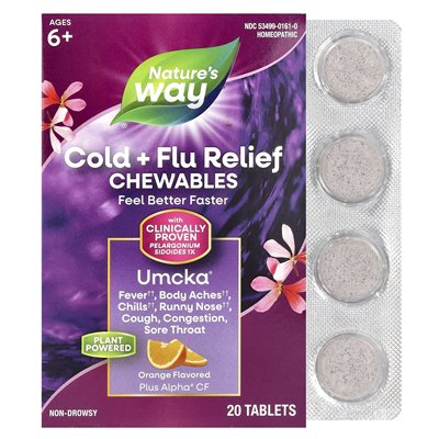 Nature's Way, Umcka, Przeziębienie + Grypa, Pomarańczowy, 20 Tabletek do Żucia Nature's Way, Umcka, Przeziębienie + Grypa, Pomarańczowy, 20 Tabletek do Żucia