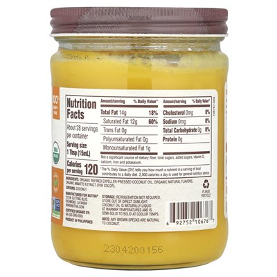 Nutiva, ekologiczny olej kokosowy, maślany, 14 fl oz (414 ml)