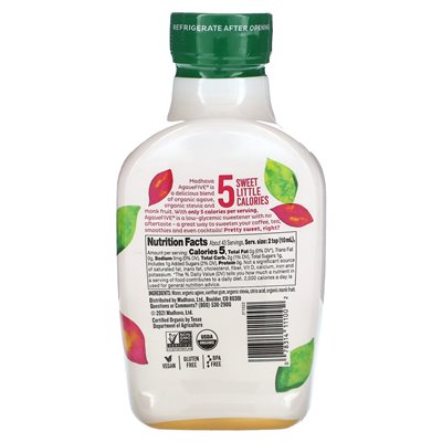 Madhava, Agave Organic Five, Niski Glikemiczny Słodzień, 16 uncji (454 g)