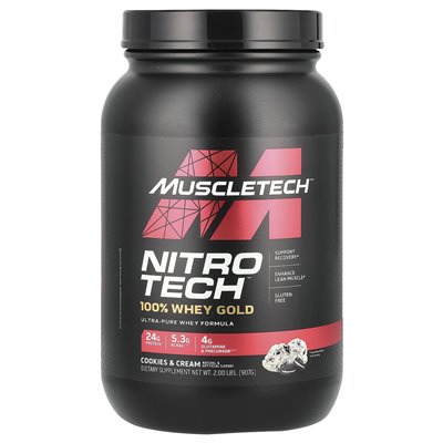 Muscletech, Nitro-Tech ™, 100% złota serwata, ciastka i śmietana, 2 funty (907 g) Muscletech, Nitro-Tech ™, 100% złota serwata, ciastka i śmietana, 2 funty (907 g)