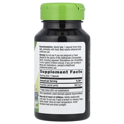 Nature's Way, Feverfew Herb, 380 mg, 100 wegańskich kapsułek