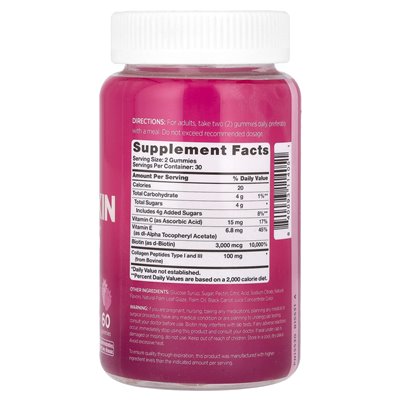 Pink, beautiful, hair, skin and nails + collagen, natural strawberry, 60 gumzy