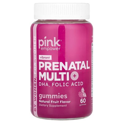 Różowy, prenatalne multi gummy + DHA, kwas foliowy, naturalne owoce, 60 gumzy Różowy, prenatalne multi gummy + DHA, kwas foliowy, naturalne owoce, 60 gumzy