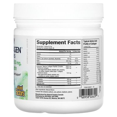 Czynniki naturalne, kolagen morski całkowitego ciała, bioaktywne peptydy, niezmożone, 4,8 uncji (135 g)
