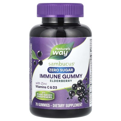 Nature's Way, Sambucus, immune Gummy z cynkiem, witaminami C&D3, zero cukru, bzu czarnej, 70 gumm Nature's Way, Sambucus, immune Gummy z cynkiem, witaminami C&D3, zero cukru, bzu czarnej, 70 gumm