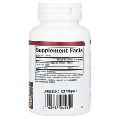 Naturalne czynniki, winogron, ekstrakt z nasion winogron, 100 mg, 60 kapsułek wegetariańskich