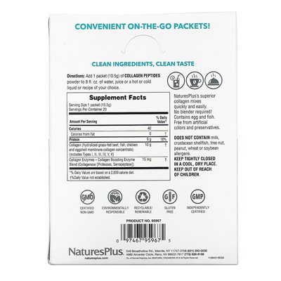 Naturesplus, Collagen Peptides, 20 Packets, 0.37 oz.(10.5 g) each