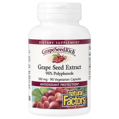 Naturalne czynniki, winogron, ekstrakt z nasion winogron, 100 mg, 90 kapsułek wegetariańskich