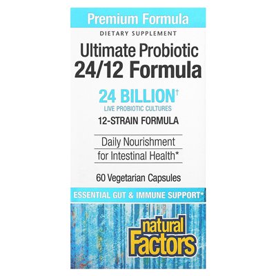 Czynniki naturalne, ostateczny probiotyk, formuła 24/12, 24 miliardy, 60 kapsułek wegetariańskich