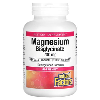 Czynniki naturalne, bisglicynian magnezu, 200 mg, 120 kapsułek wegetariańskich