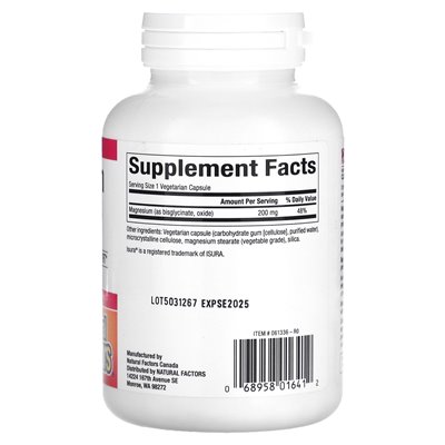 Czynniki naturalne, bisglicynian magnezu, 200 mg, 120 kapsułek wegetariańskich