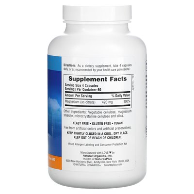Naturesplus, Kalmassure, Magnesium, 420 mg, 240 vegane Kapseln (105 mg pro Kapsel)