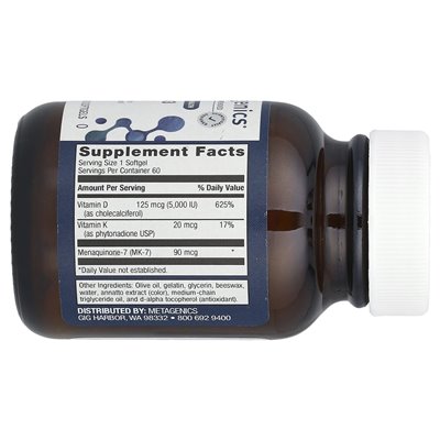 Metagenic, vitamin D3 5000 + K, 60 soft