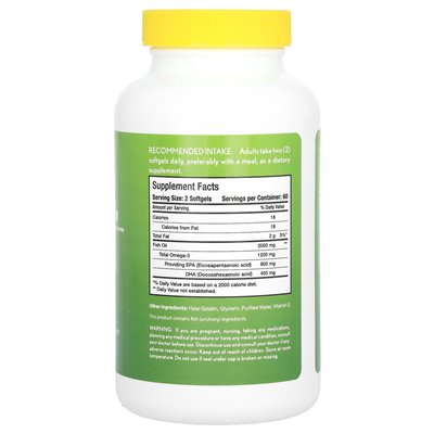 Witaminy Noor, Ultra omega, olej rybny omega-3, formuła ultra mocy, 120 miękkich