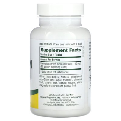 NaturesPlus, Żucie Bromelain, Ananas, 40 mg, 180 Tabletek NaturesPlus, Żucie Bromelain, Ananas, 40 mg, 180 Tabletek