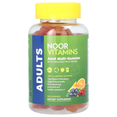Noor witaminy, dorosłe, multi-gummy z ekologiczną mieszanką owoców, 90 gumzy