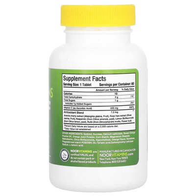 Witaminy Noor, witamina C z mieszanką przeciwutleniającą, pomarańczową, 500 mg, 60 tabletek do żucia