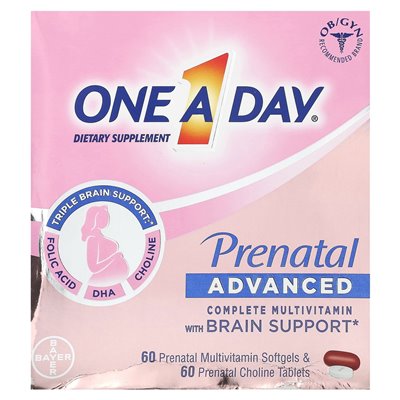 One a Day, Prenatal Advanced, Complete Multivitamin with Brain Support, 60 Prenatal Softgels and 60 Prenatal Softgels