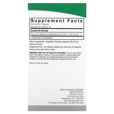 Nature's Answer, Pau d'Arco, 1000 mg, 90 Vegetarian Capsules (500 mg per capsule)