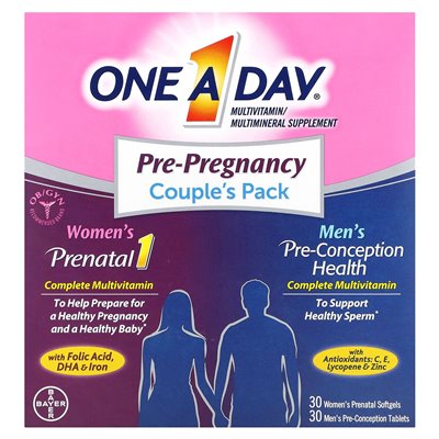 Pakiet pary przed ciążą jeden dzień, Prenatal 1 i męskie zdrowie przed koncepcją mężczyzn, 30 kobiet-prenatalnych softgels, 30 t