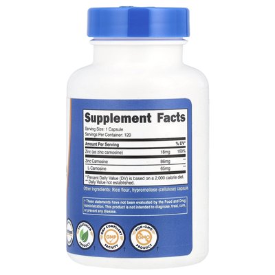 Nutricost, Zinc Carnosine, 86 mg, 120 Capsules Nutricost, Zinc Carnosine, 86 mg, 120 Capsules