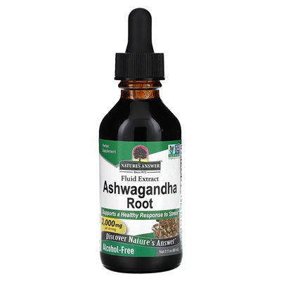 Odpowiedź natury, korzeń Ashwagandha, ekstrakt z płynu, bez alkoholu, 2000 mg, 2 fl oz (60 ml)